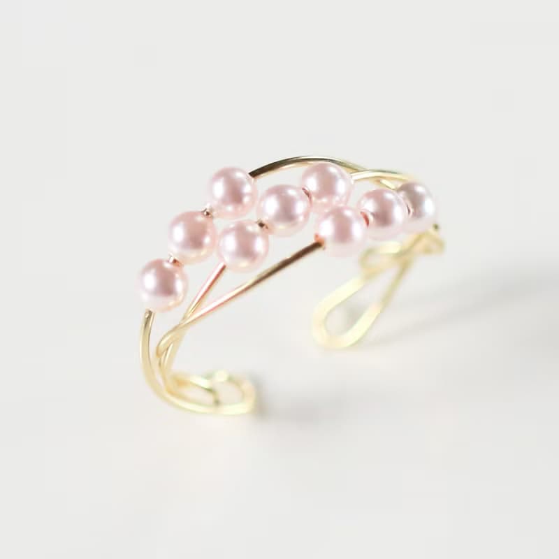 2Way Ring & Ear cuff 14kgf Three Strands Swarovski Pearl  Ring SAKURA color