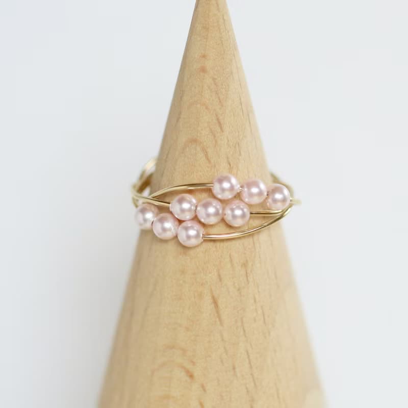 2Way Ring & Ear cuff 14kgf Three Strands Swarovski Pearl  Ring SAKURA color
