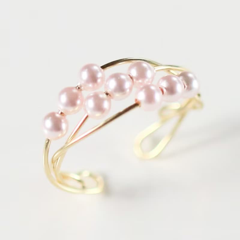 2Way Ring & Ear cuff 14kgf Three Strands Swarovski Pearl  Ring SAKURA color