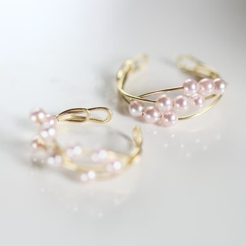 2Way Ring & Ear cuff 14kgf Three Strands Swarovski Pearl  Ring SAKURA color