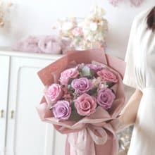 9朵永生大玫瑰俄羅斯風格花束-紫粉色