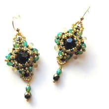 Black agate earrings beaded dangle boho like vintage crystal green beads