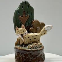 森林裡的小狐狸造型線香座一輪插花器