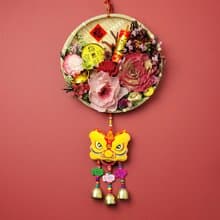 乾燥花米篩開運年獸流蘇掛飾-招財進寶款24cm