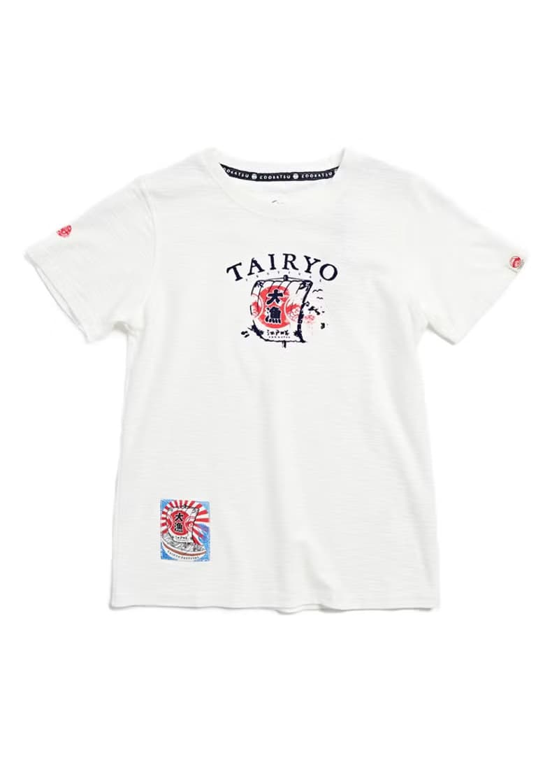 江戶勝 日系 童裝 大漁系列 帆船LOGO短袖T恤(米白色) #上衣