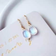 最美月光 療癒空靈月光石藍彩暈小耳環 14K