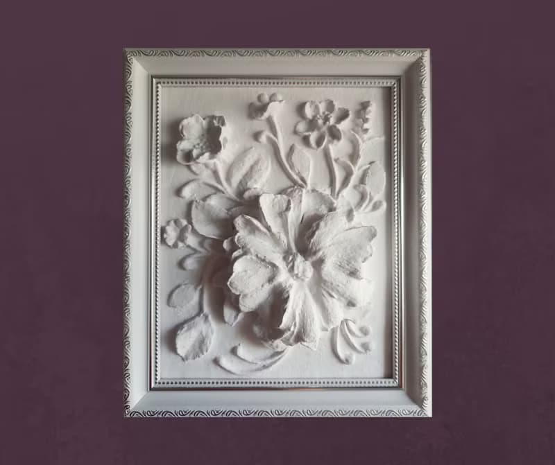 石膏牆藝術植物雕塑框架牆藝術浮雕 3d 藝術框架白色淺浮雕 花