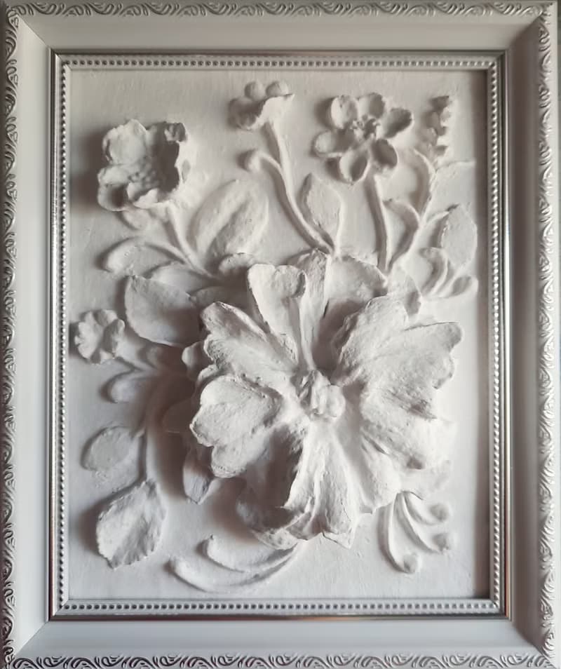 石膏牆藝術植物雕塑框架牆藝術浮雕 3d 藝術框架白色淺浮雕 花
