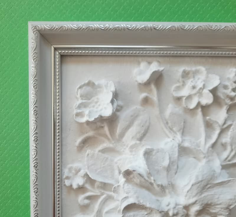 石膏牆藝術植物雕塑框架牆藝術浮雕 3d 藝術框架白色淺浮雕 花
