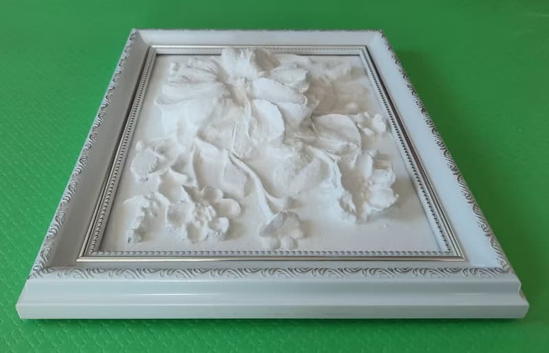 石膏牆藝術植物雕塑框架牆藝術浮雕 3d 藝術框架白色淺浮雕 花