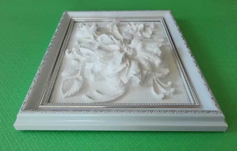 石膏牆藝術植物雕塑框架牆藝術浮雕 3d 藝術框架白色淺浮雕 花