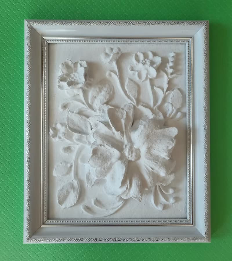 石膏牆藝術植物雕塑框架牆藝術浮雕 3d 藝術框架白色淺浮雕 花