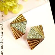 vintage jewelry  時尚設計立體錐形萊茵鑽 夾式耳環