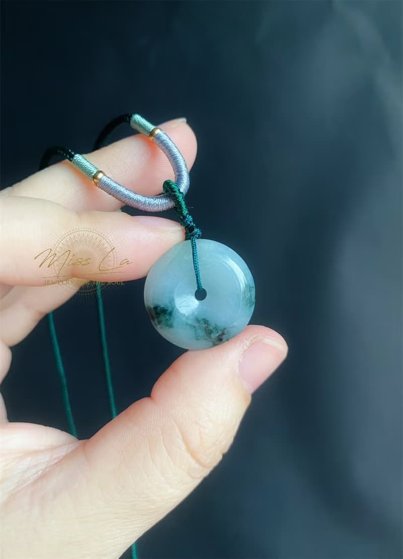 天然緬甸玉翡翠 綠底冰飄蘭花 平安扣 項鍊 禮物 長輩禮