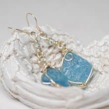 【天然晶礦】海藍寶原石耳環 / 手作耳飾