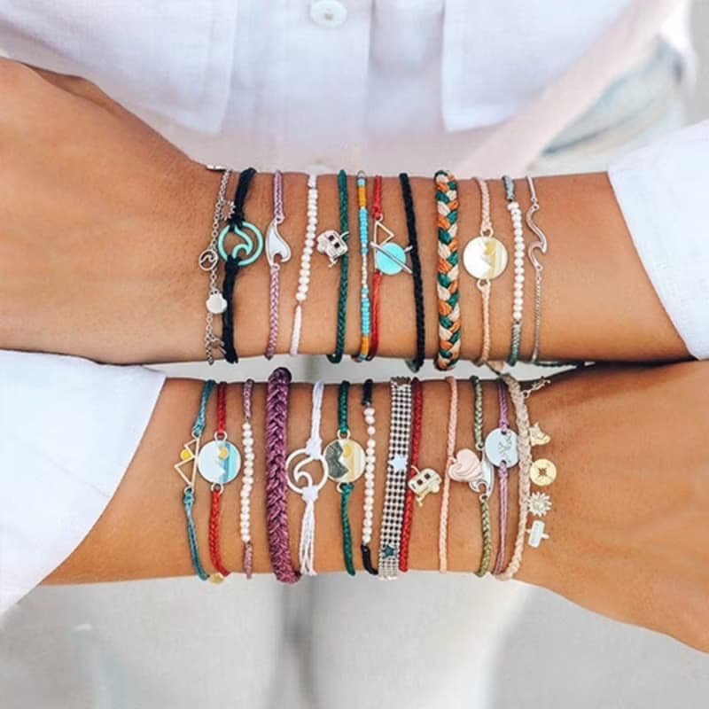 Pura Vida 美國手工  白色粗線編織 可調式衝浪手環