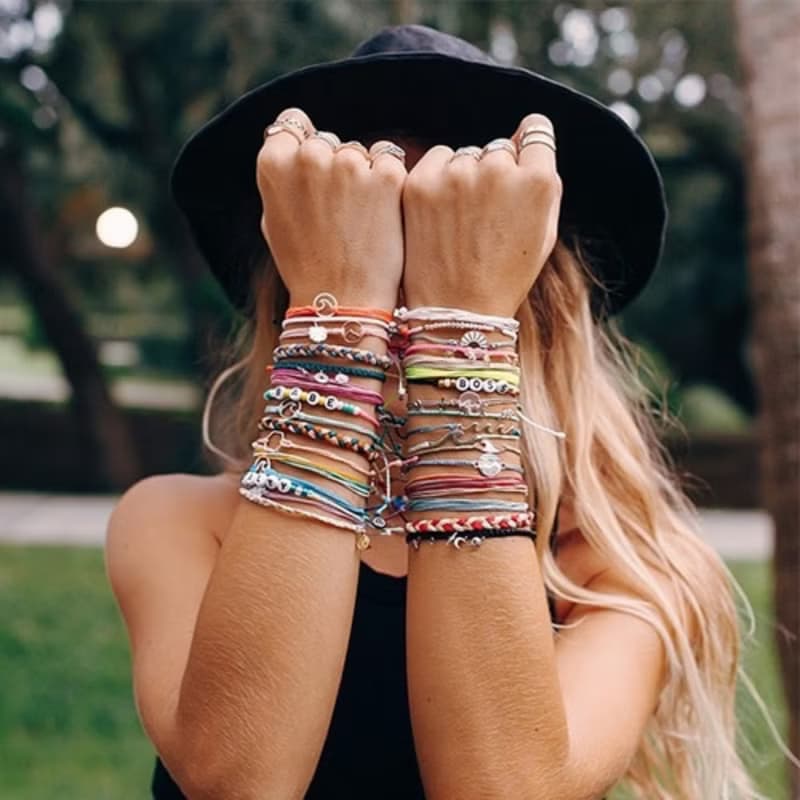 Pura Vida 美國手工  白色粗線編織 可調式衝浪手環