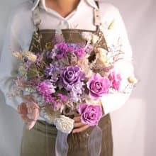 【浪漫總和】新娘捧花 粉紫色 乾燥花 永生花 / 結婚胸花 手腕花