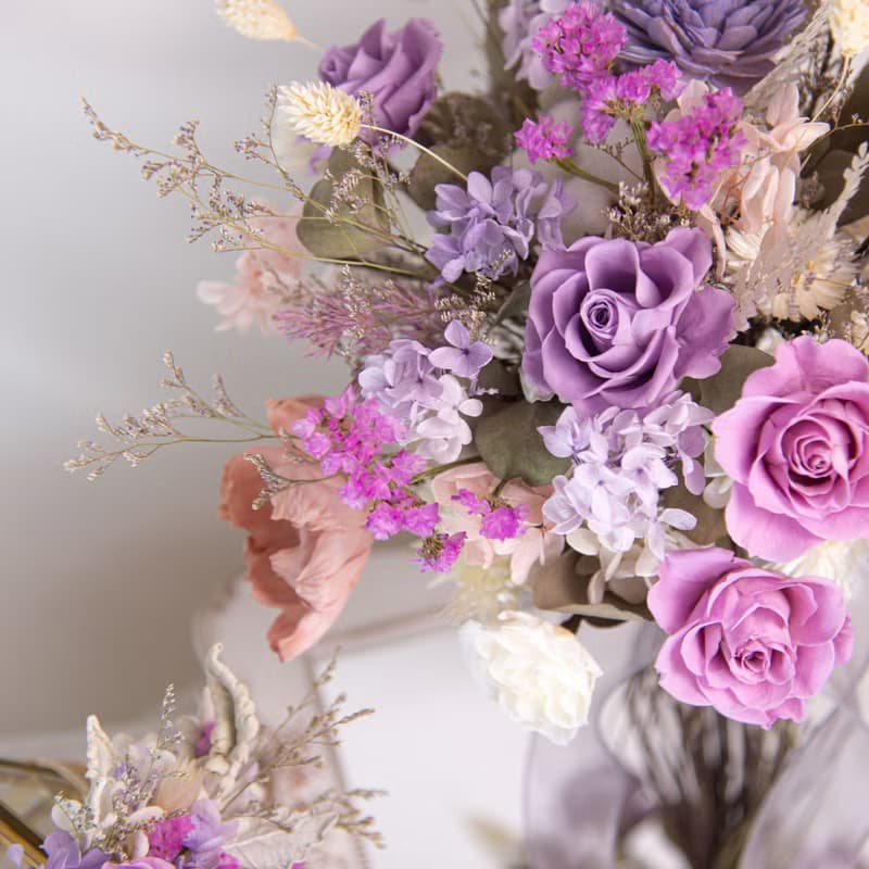 【浪漫總和】新娘捧花 粉紫色 乾燥花 永生花 / 結婚胸花 手腕花