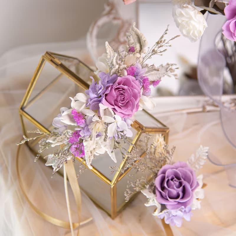 【浪漫總和】新娘捧花 粉紫色 乾燥花 永生花 / 結婚胸花 手腕花