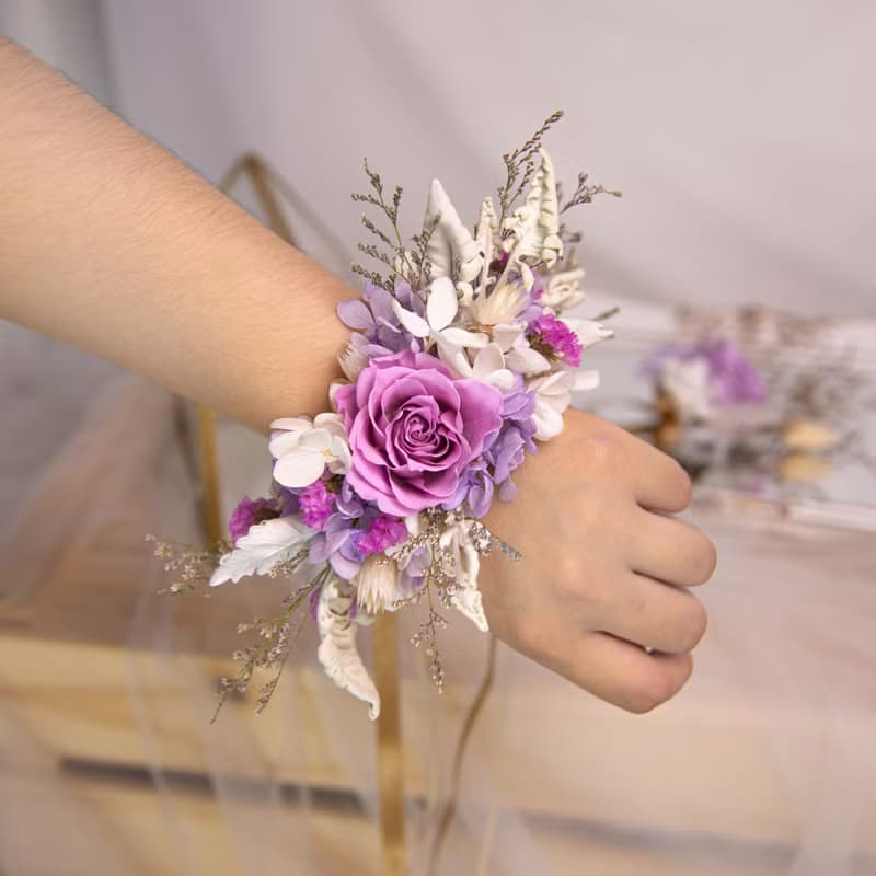 【浪漫總和】新娘捧花 粉紫色 乾燥花 永生花 / 結婚胸花 手腕花