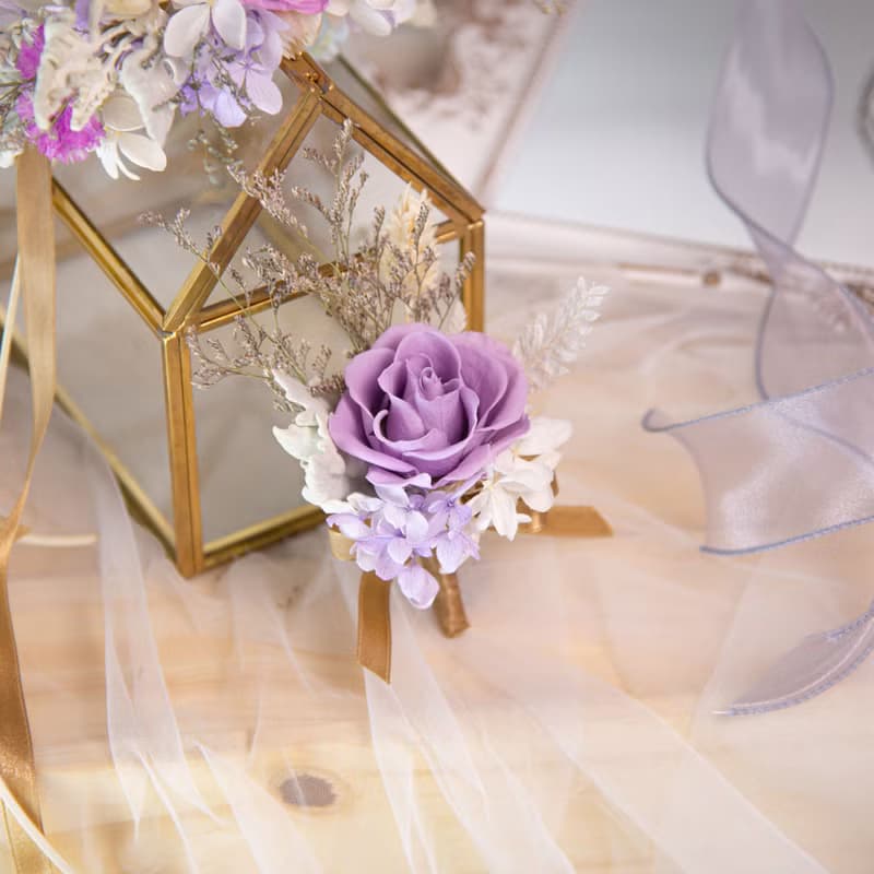 【浪漫總和】新娘捧花 粉紫色 乾燥花 永生花 / 結婚胸花 手腕花