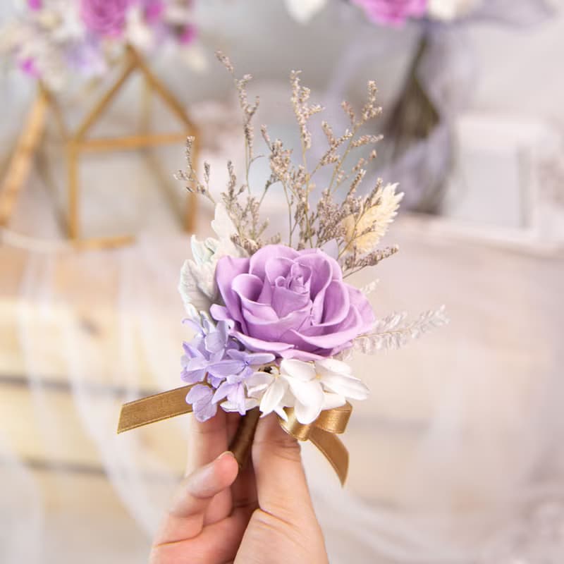 【浪漫總和】新娘捧花 粉紫色 乾燥花 永生花 / 結婚胸花 手腕花