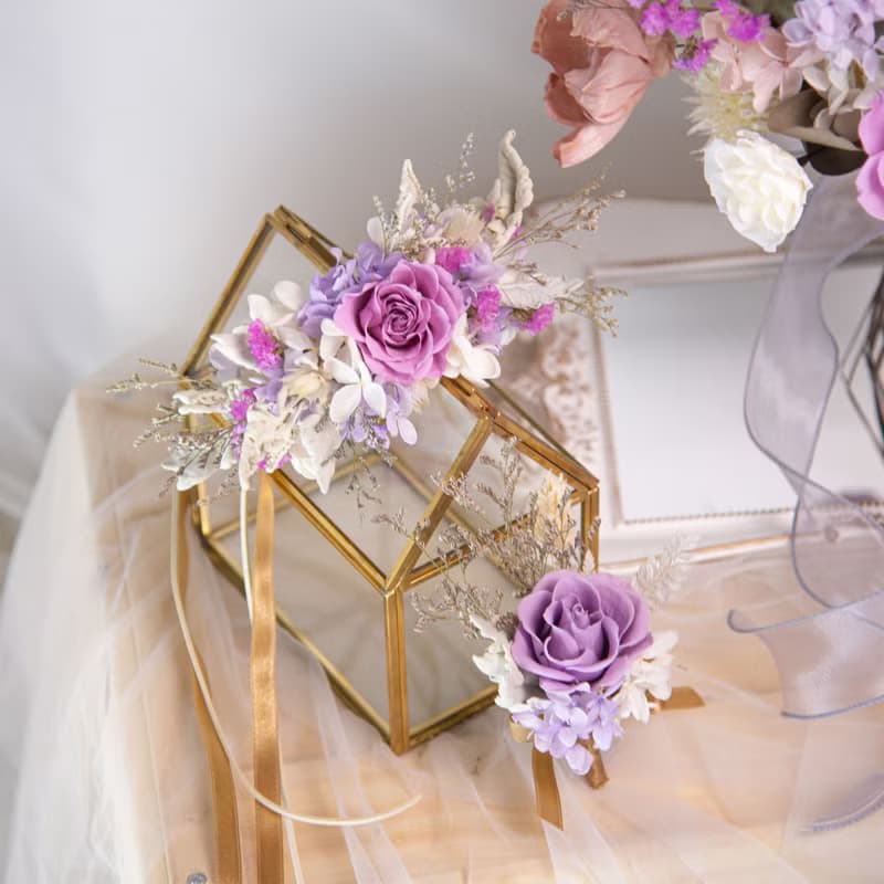 【浪漫總和】新娘捧花 粉紫色 乾燥花 永生花 / 結婚胸花 手腕花