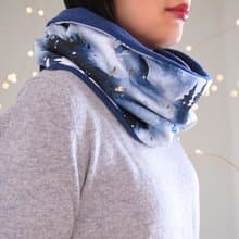 クリスマスギフト 星降る森のフリーススヌード ブルー オリジナル生地