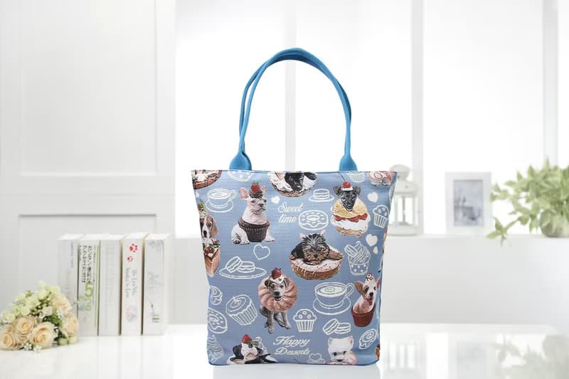 文青肩背托特包  大容量 / 防潑水 平織緹花 甜點狗