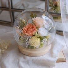 永生玫瑰/玻璃鐘罩/永生花/乾燥花/不凋花/橘黃色/情人節/結婚