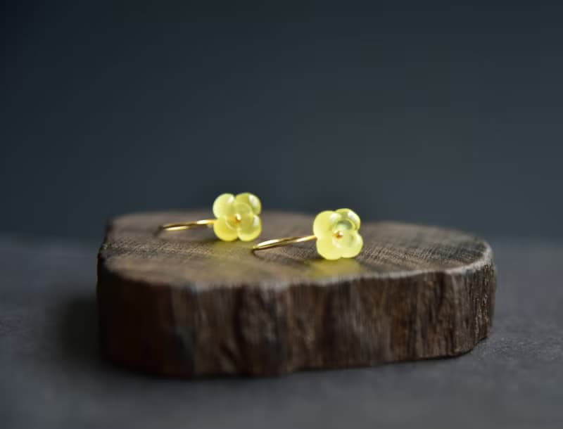 【金桂】Amber天然琥珀蜜蠟 桂花耳墜