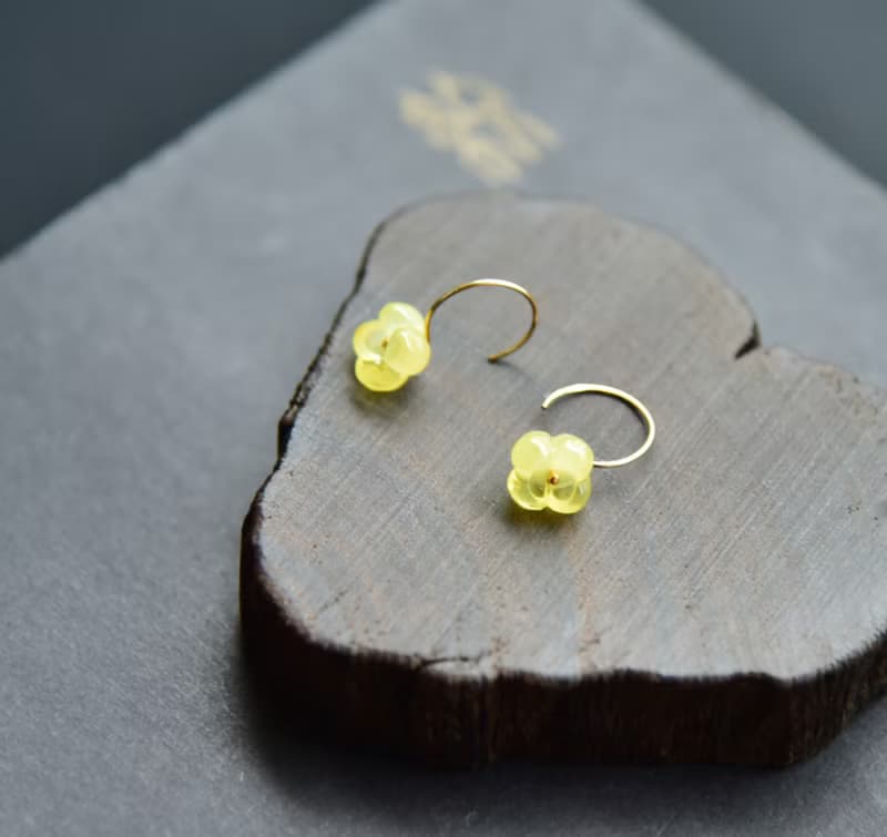 【金桂】Amber天然琥珀蜜蠟 桂花耳墜