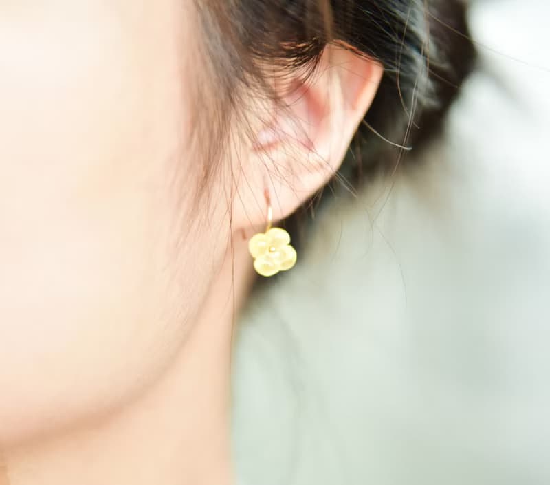 【金桂】Amber天然琥珀蜜蠟 桂花耳墜