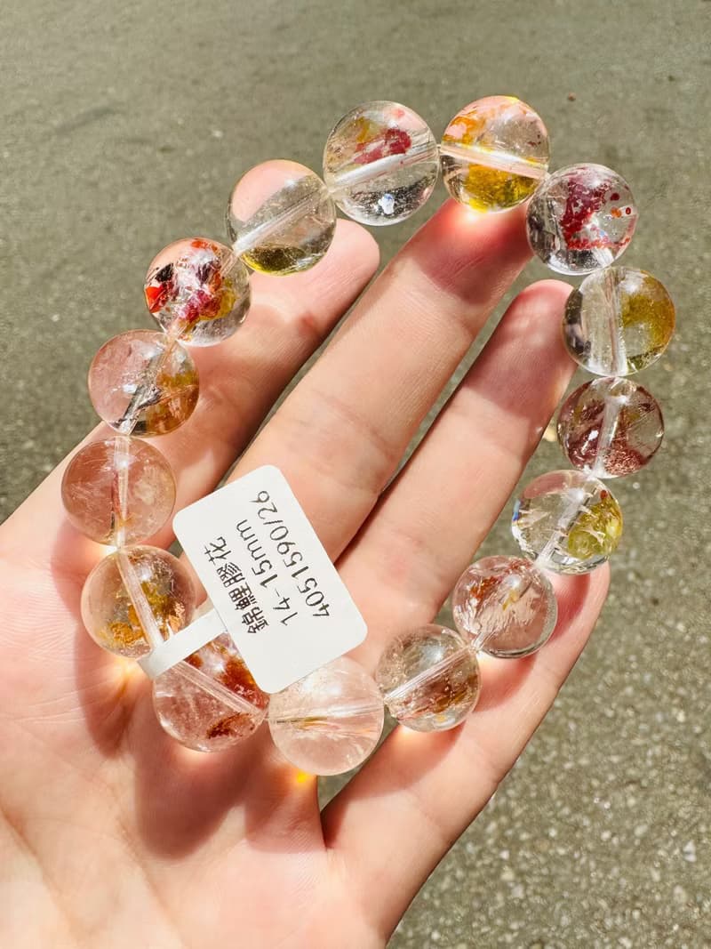 精品爆閃彩虹錦鯉膠花水晶14-15mm60g富貴吉祥鎮宅辟邪擋煞