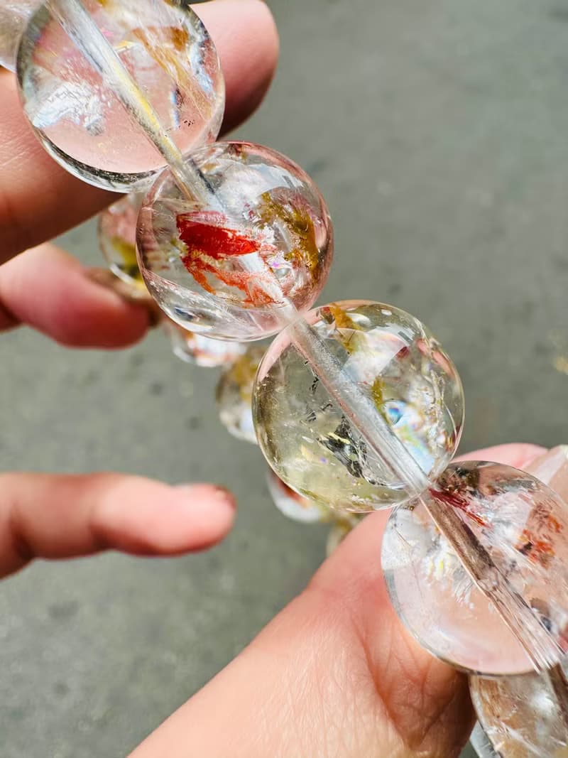 精品爆閃彩虹錦鯉膠花水晶14-15mm60g富貴吉祥鎮宅辟邪擋煞