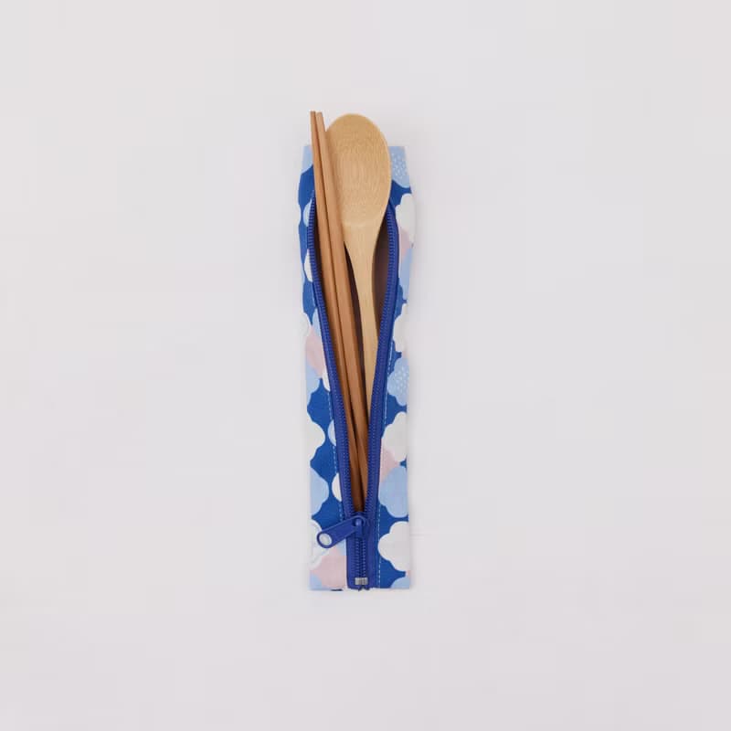 拉鍊餐具袋(含餐具)/玻璃海棠2號/學院藍