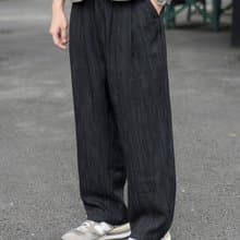 PANTS 高級感暗紋休閒質感長褲 秋冬季黑色休閒褲 潮流Cityboy