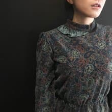70年代 歐洲古著 義大利製綠色絲絨洋裝