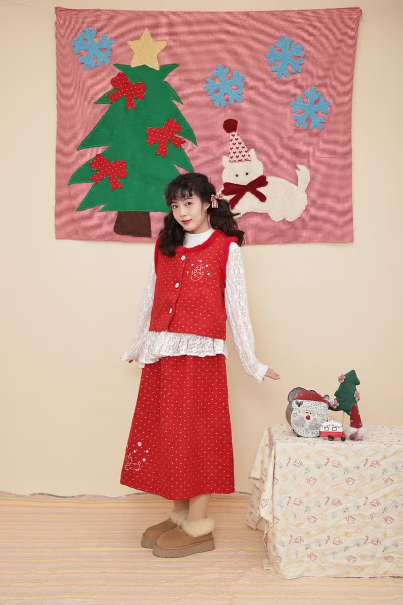 古著少女感 雪花刺繡背心半裙套裝
