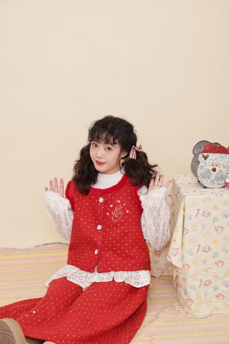 古著少女感 雪花刺繡背心半裙套裝