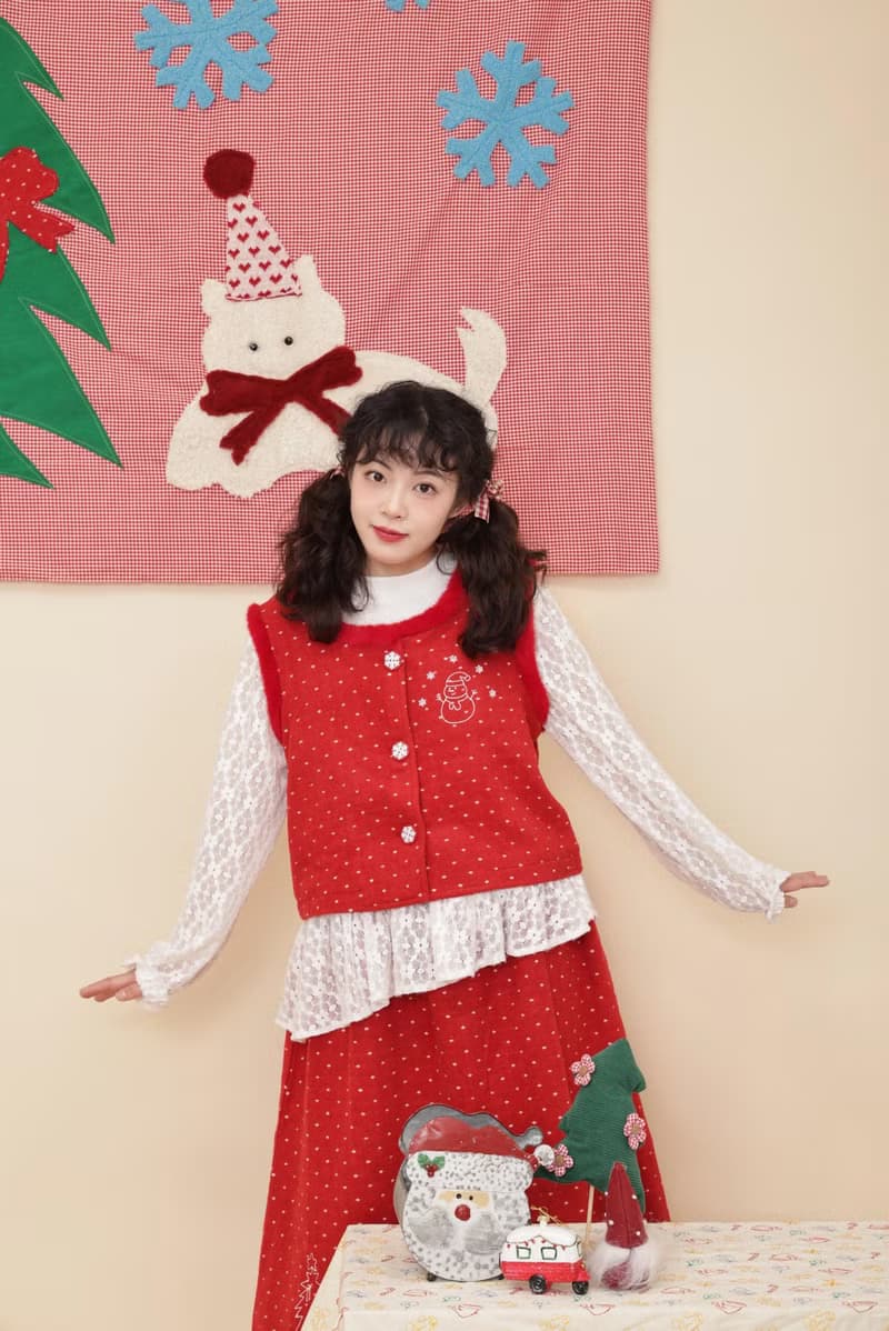 古著少女感 雪花刺繡背心半裙套裝