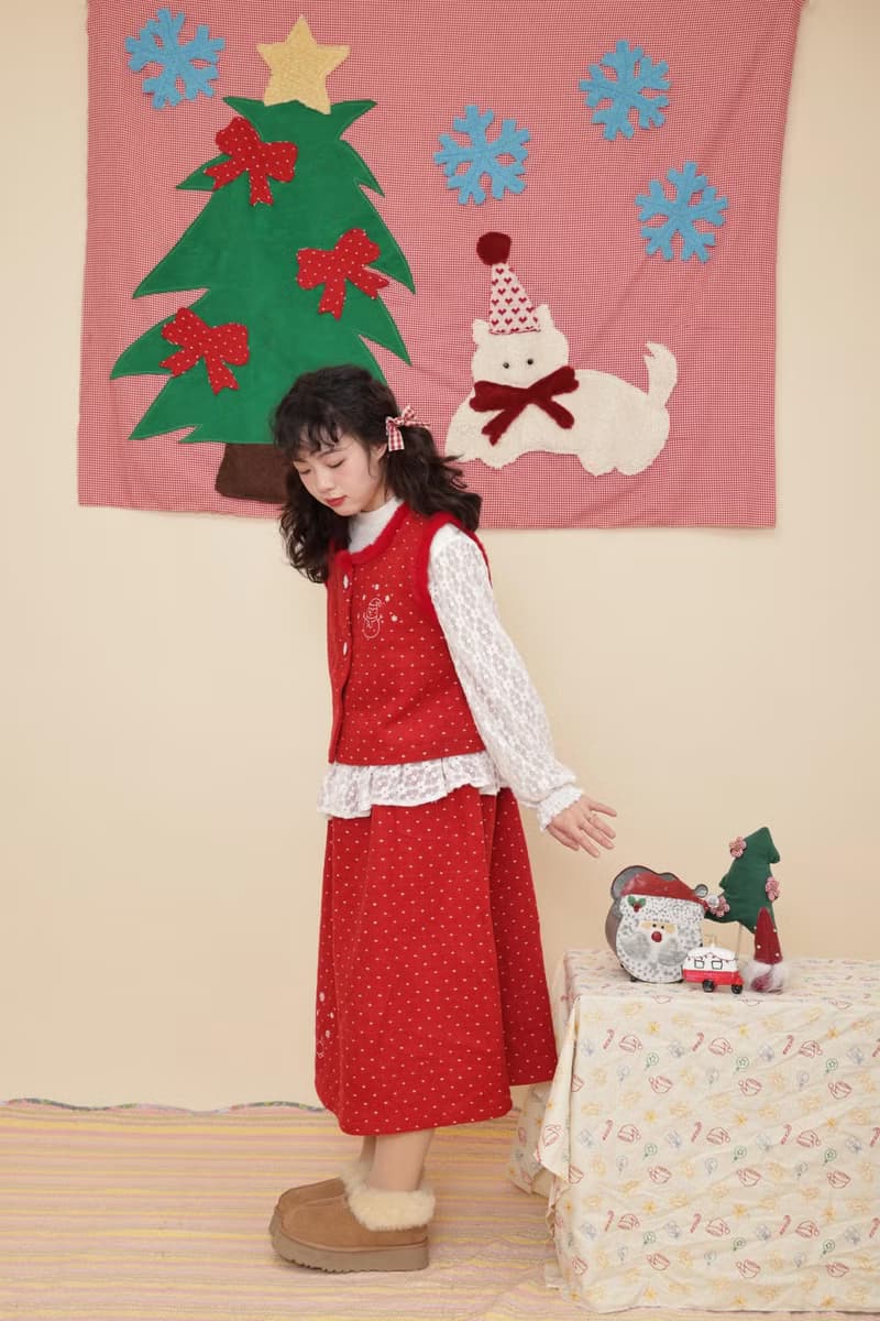 古著少女感 雪花刺繡背心半裙套裝