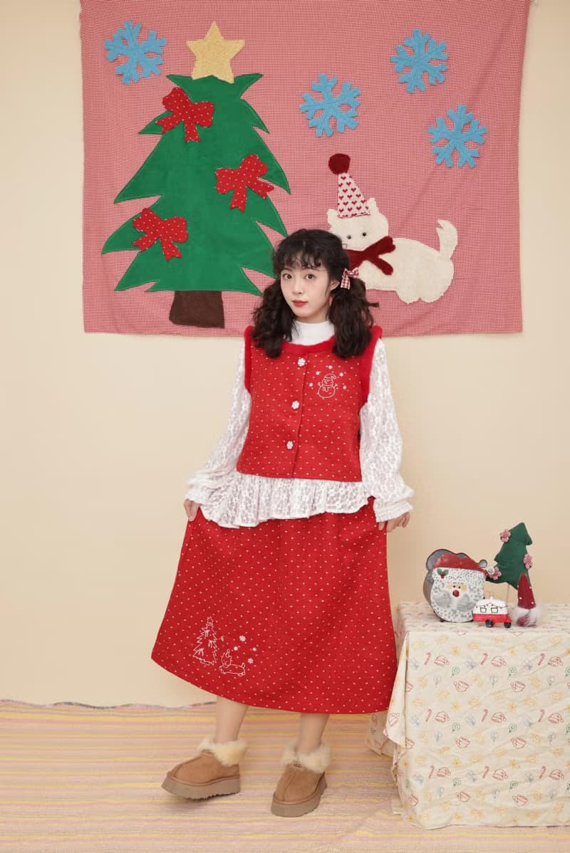古著少女感 雪花刺繡背心半裙套裝