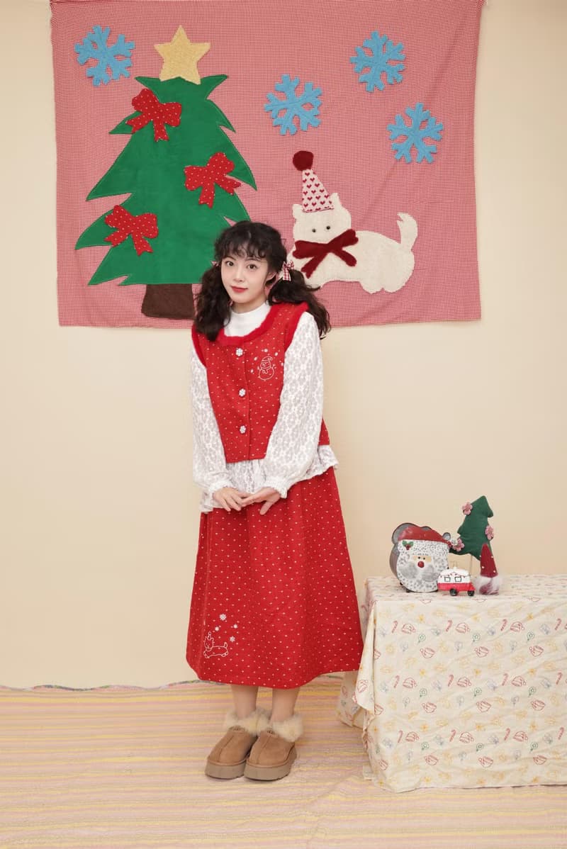 古著少女感 雪花刺繡背心半裙套裝
