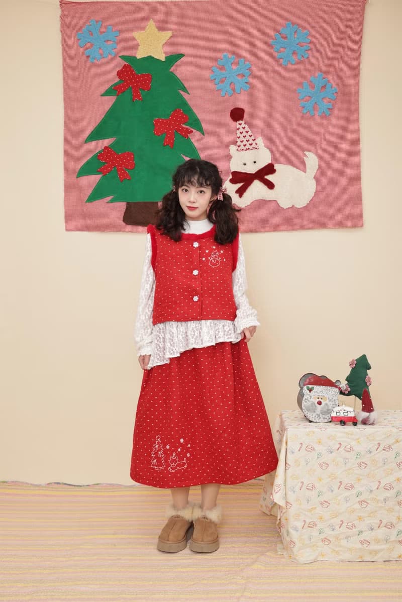 古著少女感 雪花刺繡背心半裙套裝