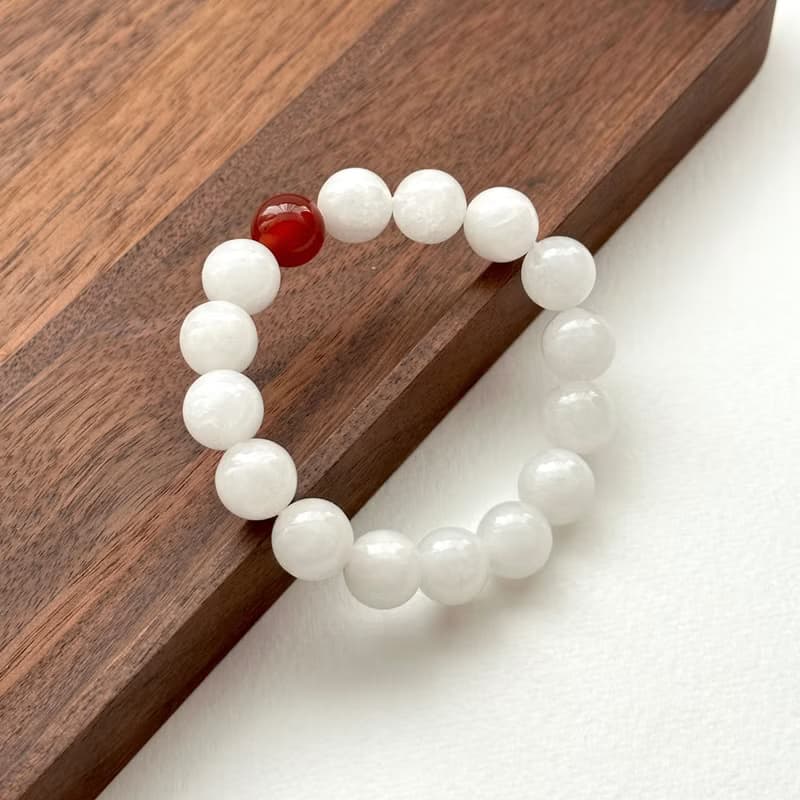 【白赤玉守護石】白石紅瑪瑙手鏈 創造力親和力 防小人增加安全感
