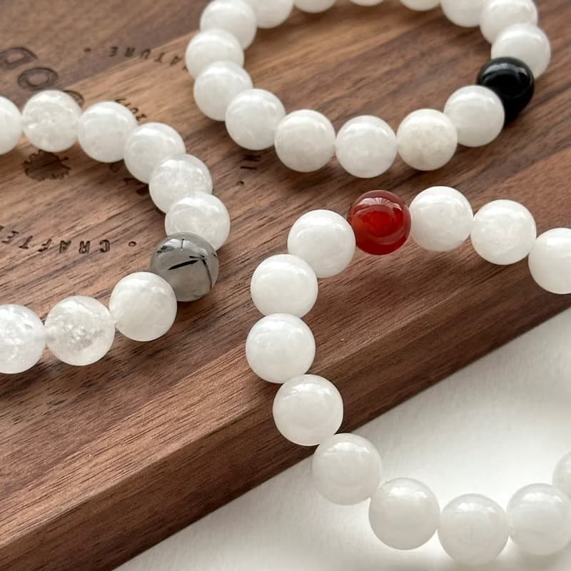 【白赤玉守護石】白石紅瑪瑙手鏈 創造力親和力 防小人增加安全感
