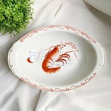 【好日戀物】台灣二戰後初期老物阿嬤的手繪金邊紅蝦橢圓腰子碗