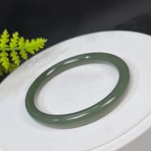和田玉手鐲60MM 且末藍老料圓條玉手環 附證書 色澤濃郁 細膩油潤